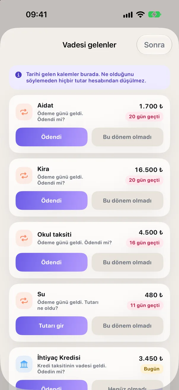 Vadesi gelen ödemeler listesi